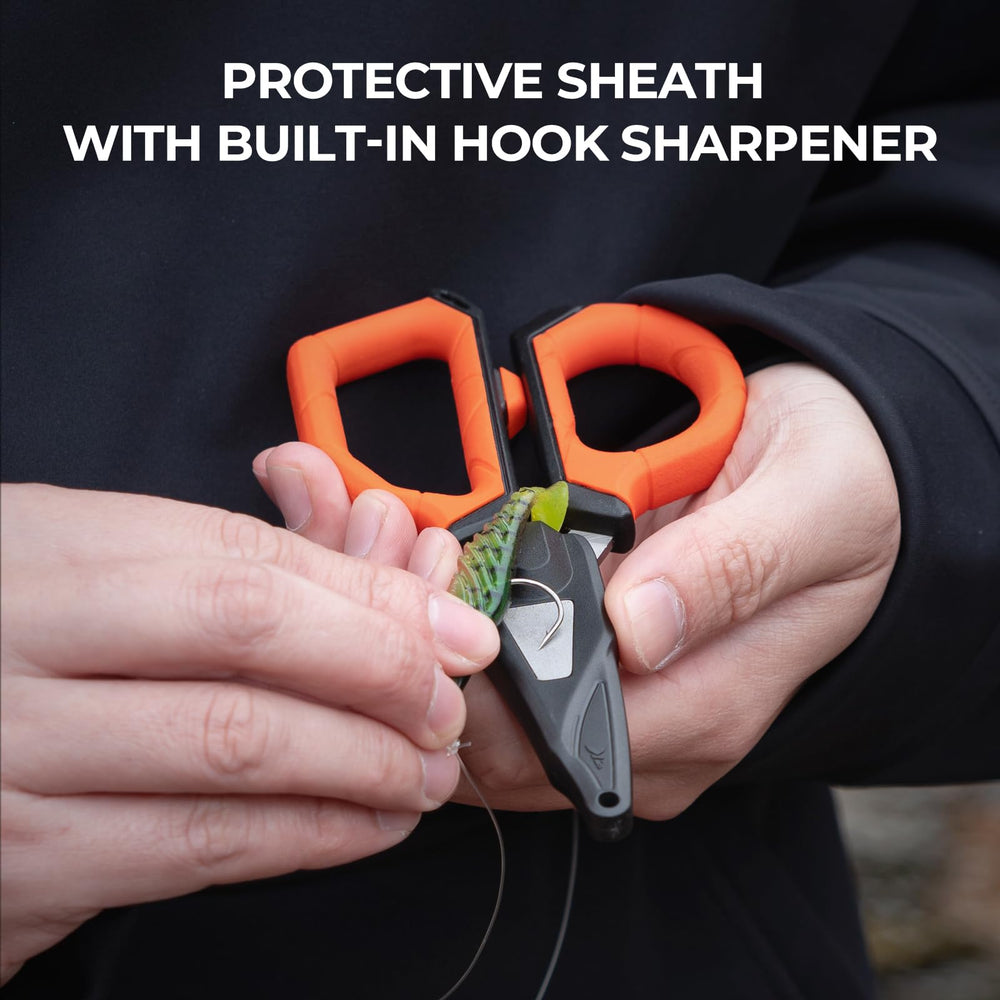 Protective sheath with built-in hook sharpener