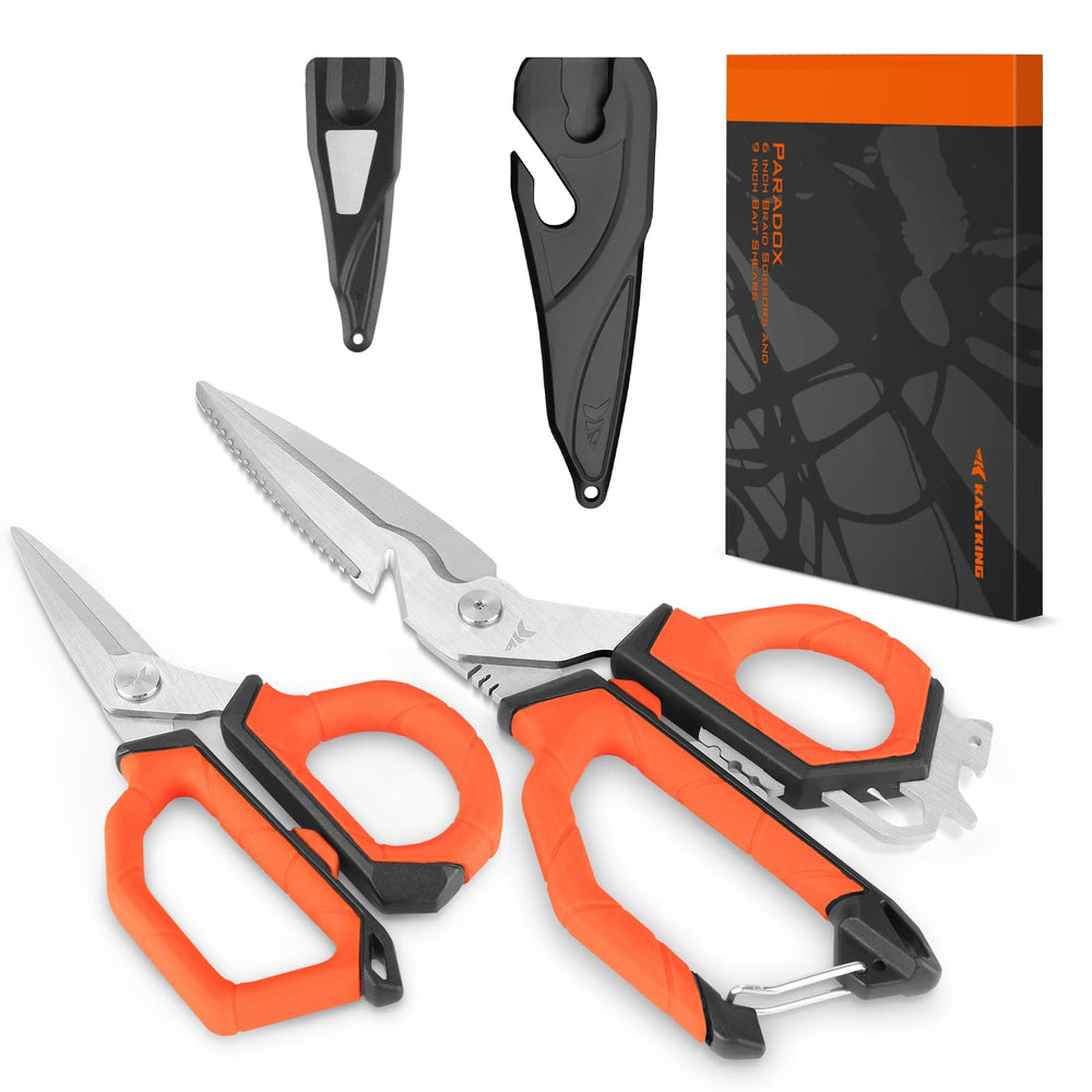 KastKing Paradox 9in bait shears with sheath and carabiner
