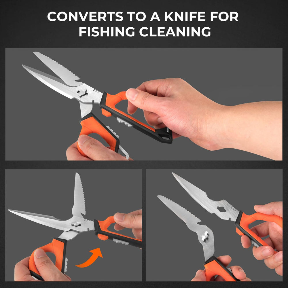 KastKing Paradox 9in bait shears descaler function in action for easy cleanup