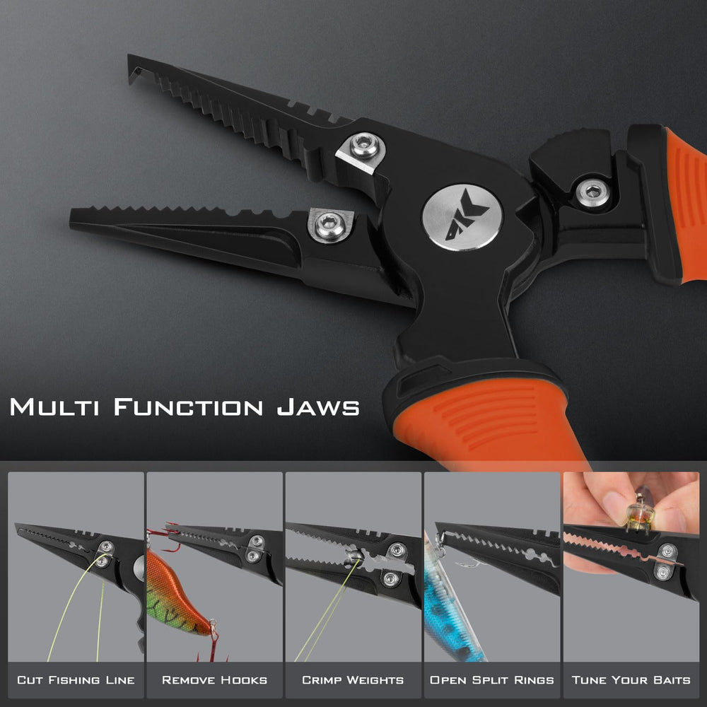 KastKing Paradox pliers ergonomic handle provides non-slip grip during fishing sessions.