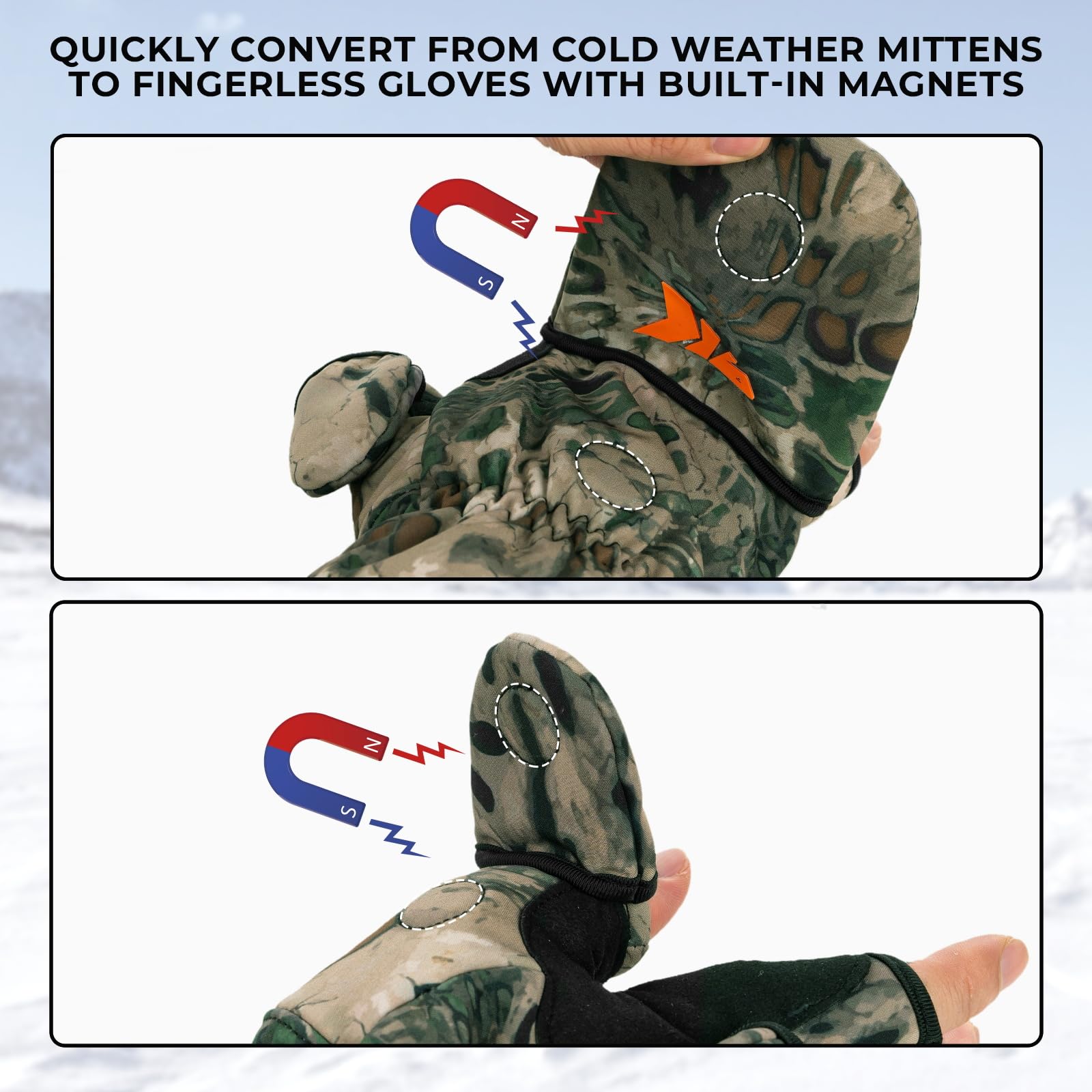 KastKing PolarBlast mittens converting from gloves to fingerless for dexterity