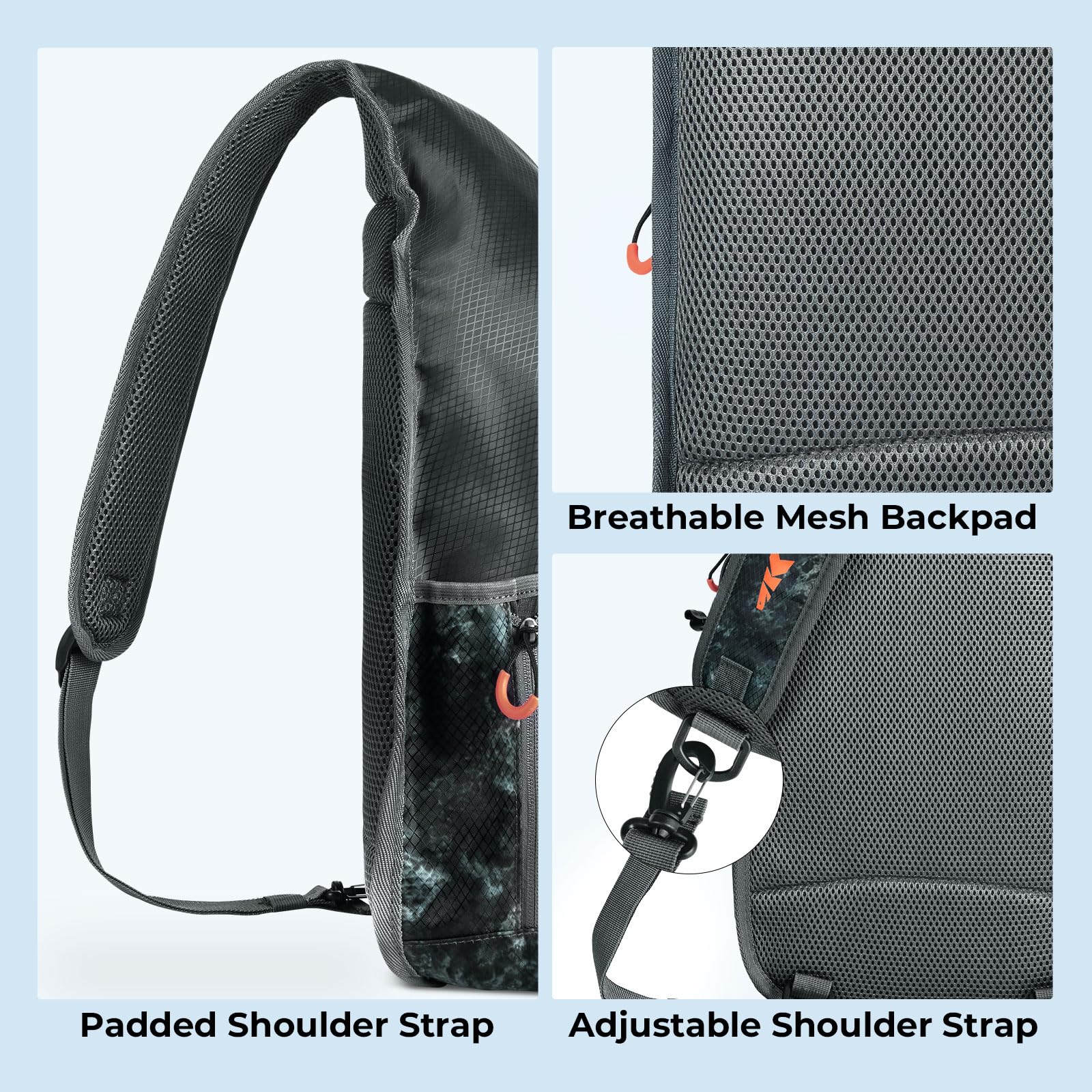 Close-up of durable 420D rip-stop nylon and hydrophobic coating