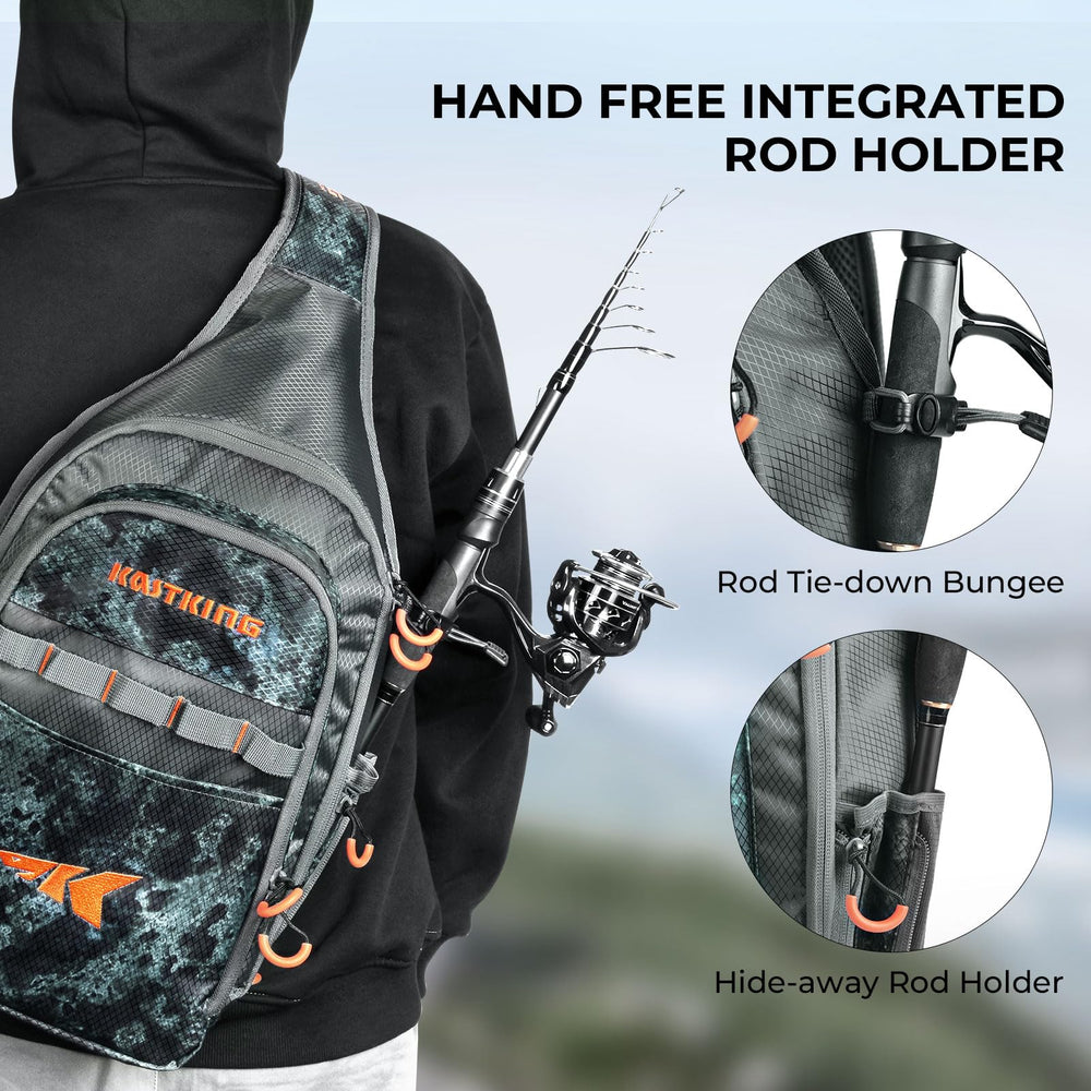 Pond Hopper sling bag in outdoor fishing setting with gear