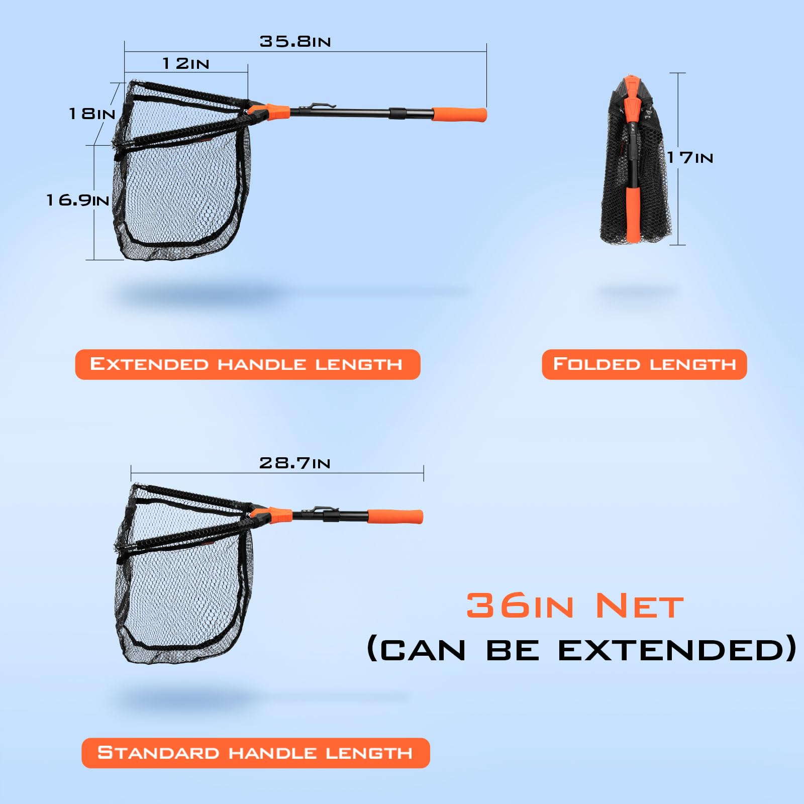 KastKing Pontus bright orange handle helps locate net quickly.