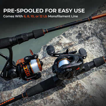 KastKing pre-spooled line sized for 6, 8, 10, or 12 lb tests.