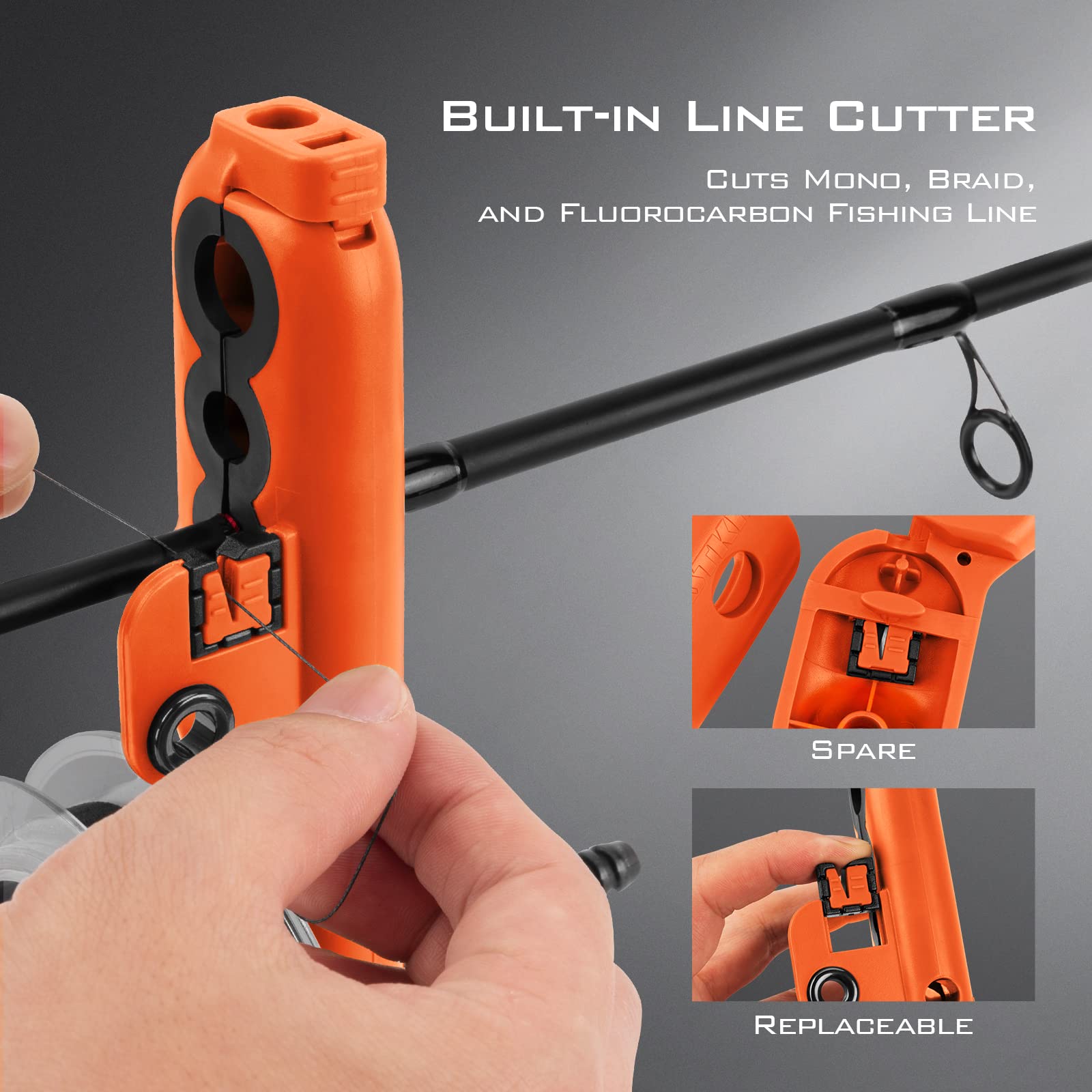 KastKing Radius KutR built-in cutter with spare cartridge stored inside