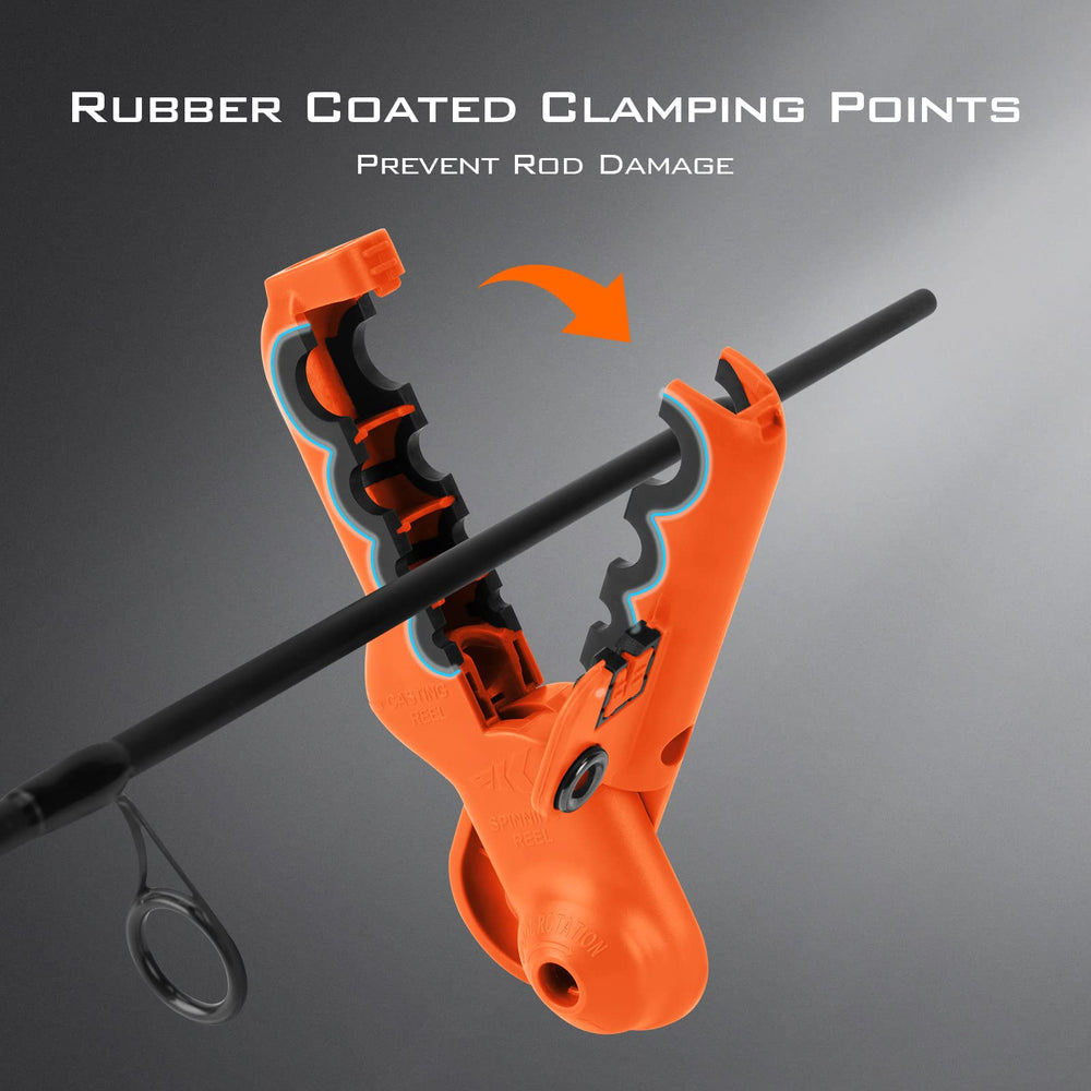 KastKing Radius KutR rubber-coated clamp grips rod safely
