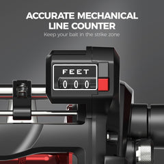 KastKing ReKon drag system closeup emphasizes smooth 25 lb drag power.