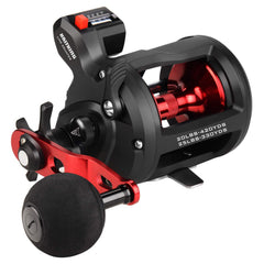 KastKing ReKon line counter reel front view showing compact profile for trolling versatility.
