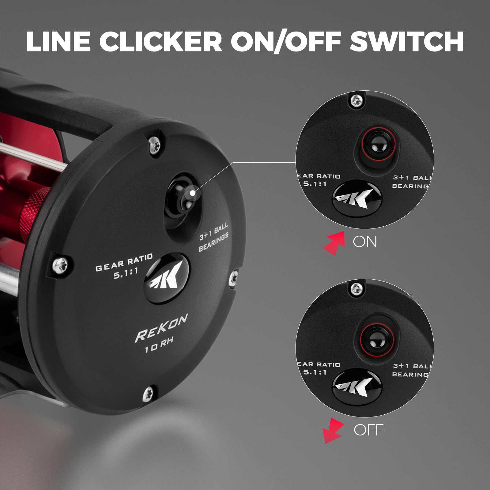 KastKing ReKon power handle on larger models adds leverage for bigger fish.