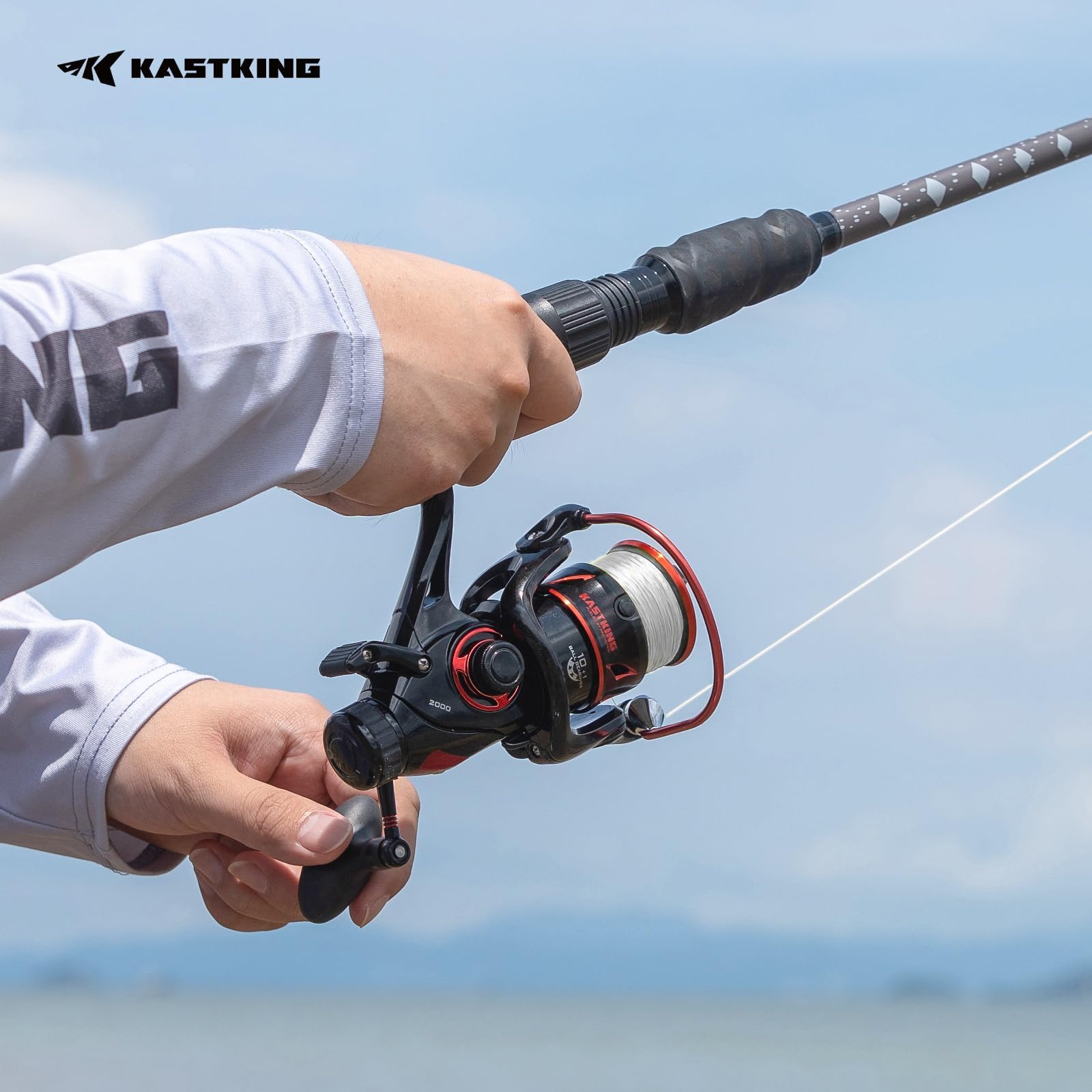 Black and red color scheme of KastKing Sharky Baitfeeder III 2000 reel