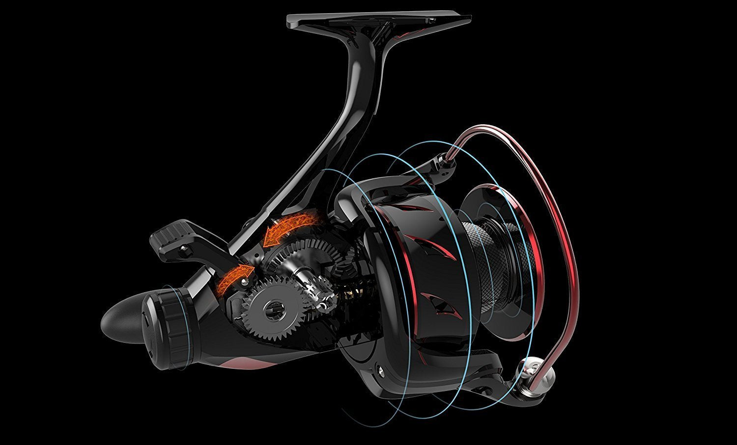 Interchangeable left/right hand handle on Sharky Baitfeeder III 6000