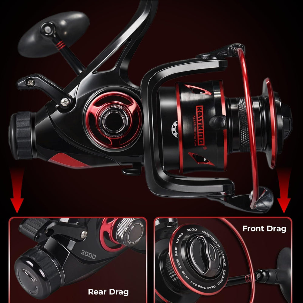 KastKing Sharky Baitfeeder III Shark Fin spool supports braid and casting precision.