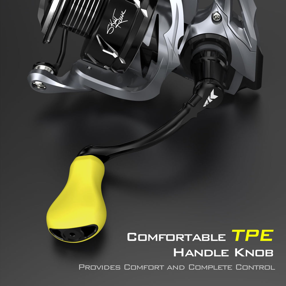 KastKing Skeet Reese Spinning Reel 2000 handle grip close-up with TPE knobs