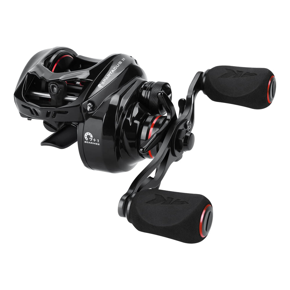 KastKing Spartacus II reel with lower-profile frame delivers comfortable palm-fit for long casts.