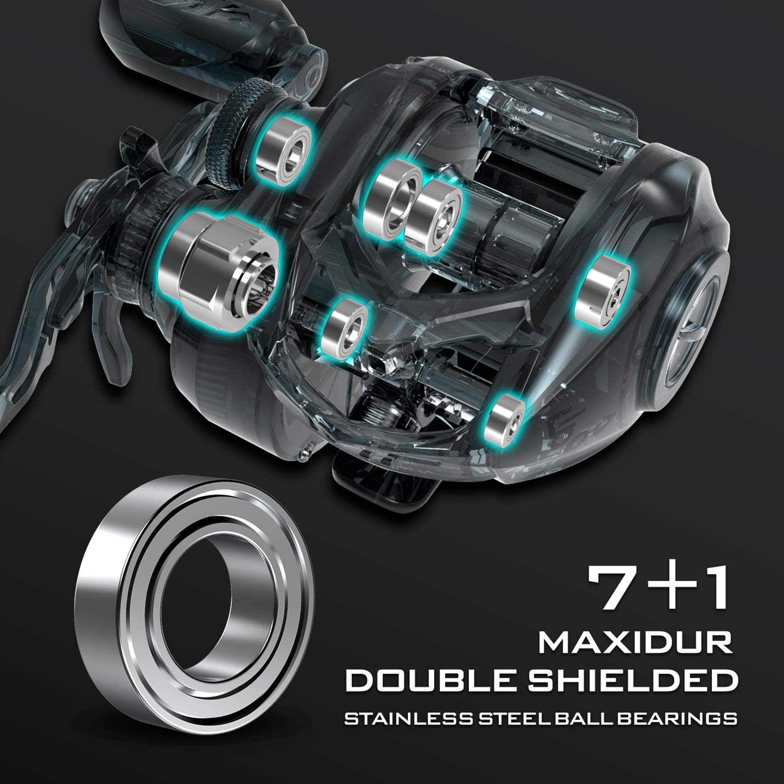 KastKing CNC anodized aluminum spool enables power launches and smooth casts.