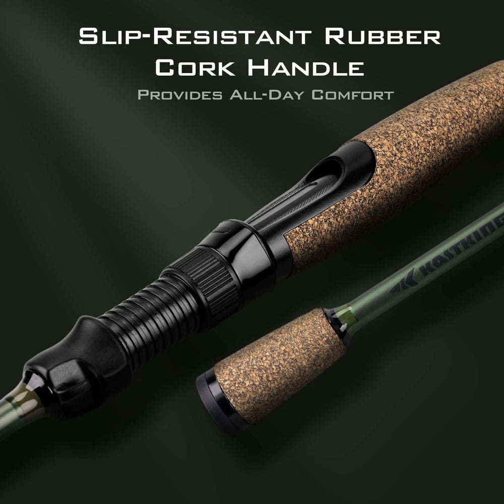 KastKing Spartacus II foregrip with hook keeper for easy bait storage.