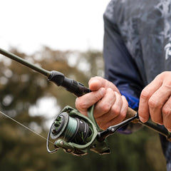 KastKing Spartacus II spinning reel close-up on drag system for smooth retrieves