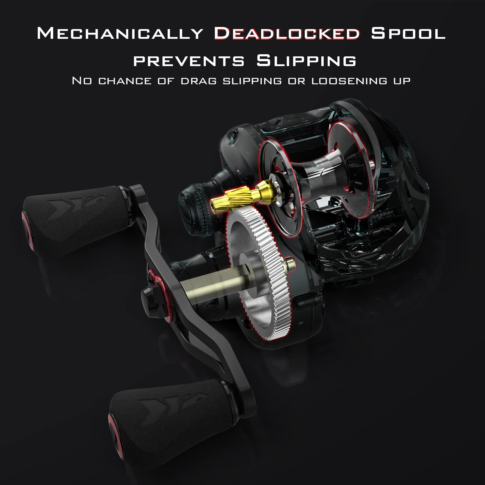 KastKing Speed Demon Elite Deadbolt reel anti-reverse bearing enables instant-stop smooth retrieves.
