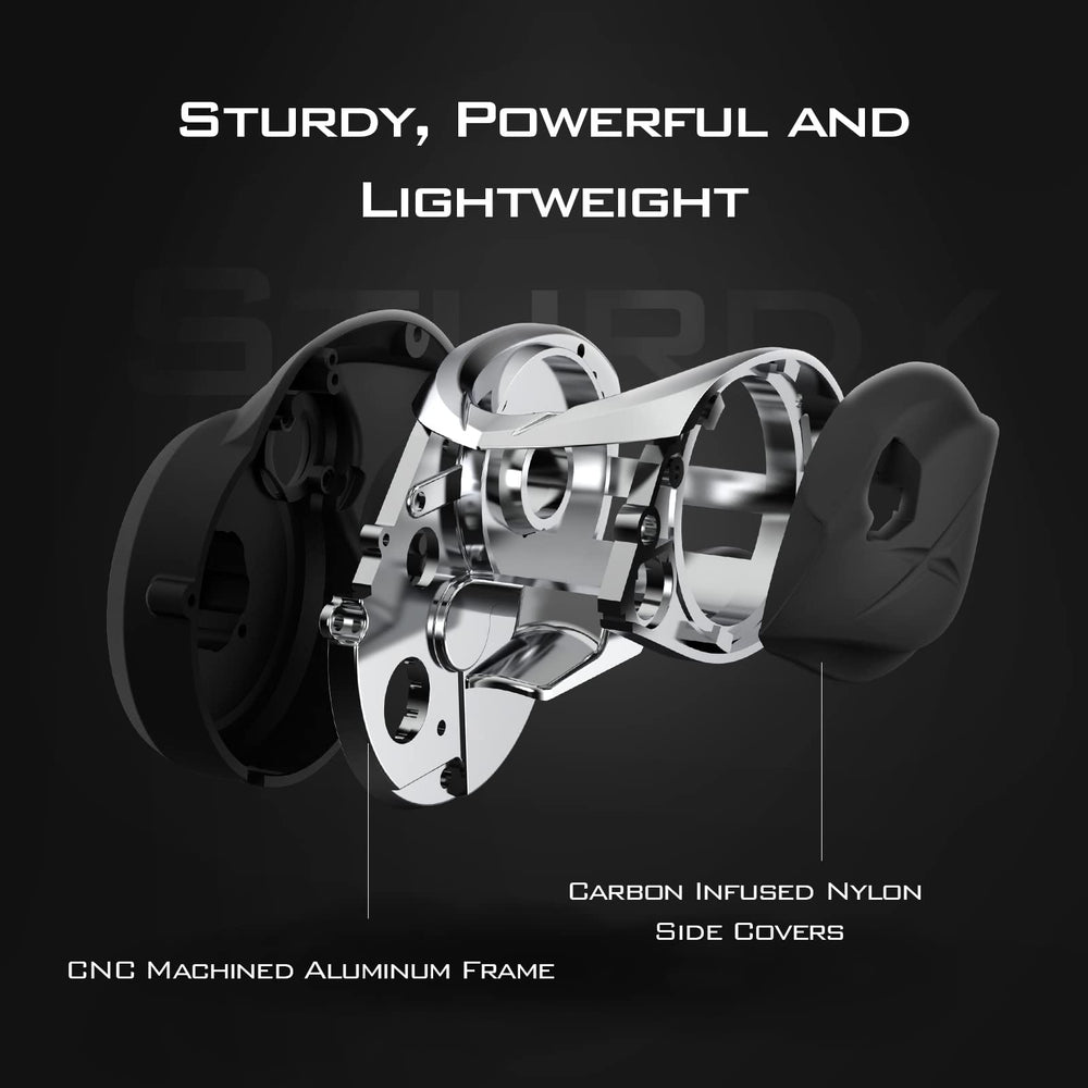 KastKing Speed Demon Elite Deadbolt reel side profile shows lightweight construction for reduced fatigue.