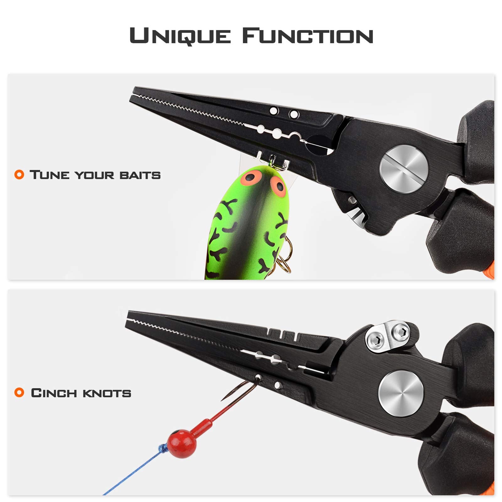 KastKing Speed Demon Pro pliers tungsten carbide cutters close-up showing cutting capability