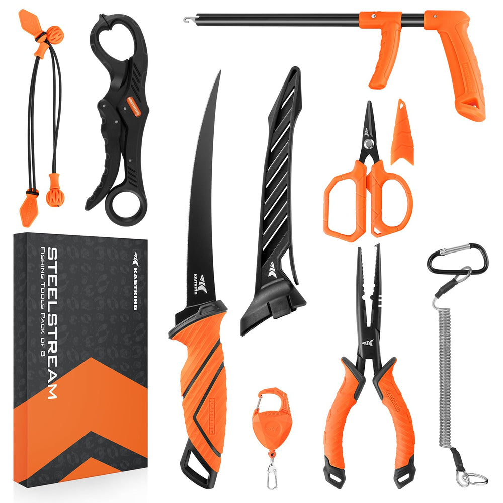 KastKing SteelStream 8pc Fishing Tool Kit - full kit layout