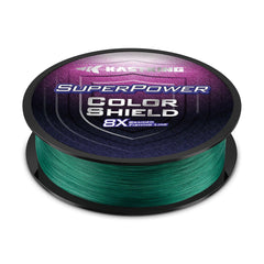 KastKing SuperPower ColorShield 8X braided line in moss green on a 500-yard spool for colorfast performance