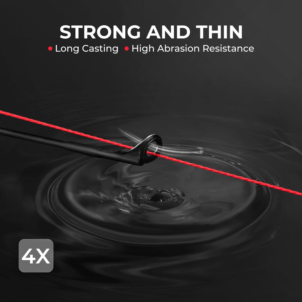 KastKing red Colorshield line on reel demonstrates knot strength under pressure