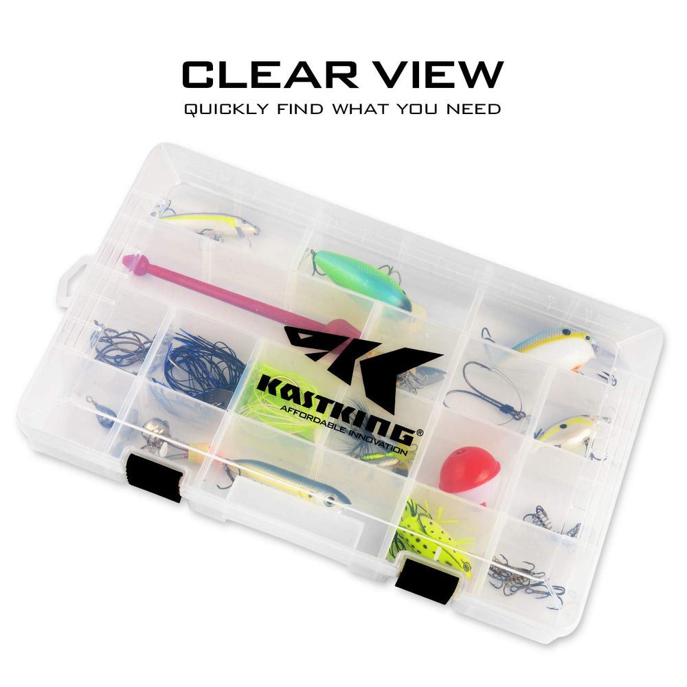 Robust molded latch securing KastKing tackle box contents