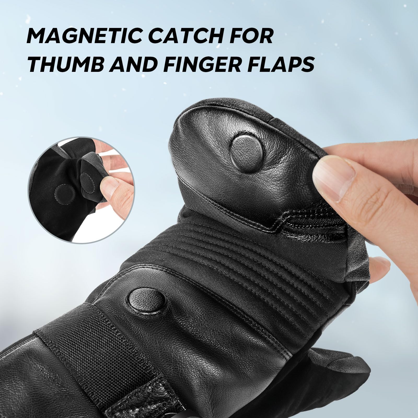 KastKing ThermoGrip Mittens waterproof-shell keeps hands dry in snow.