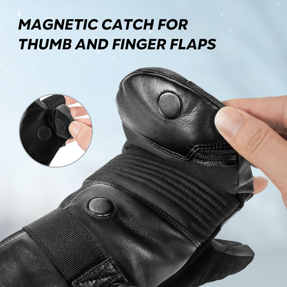 KastKing ThermoGrip Mittens waterproof-shell keeps hands dry in snow.