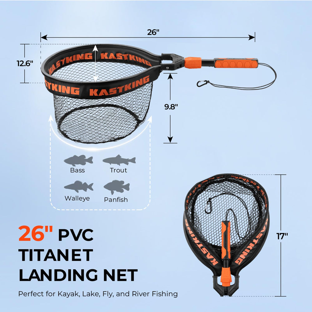 Net shown in use for kayak, lake, and river fishing