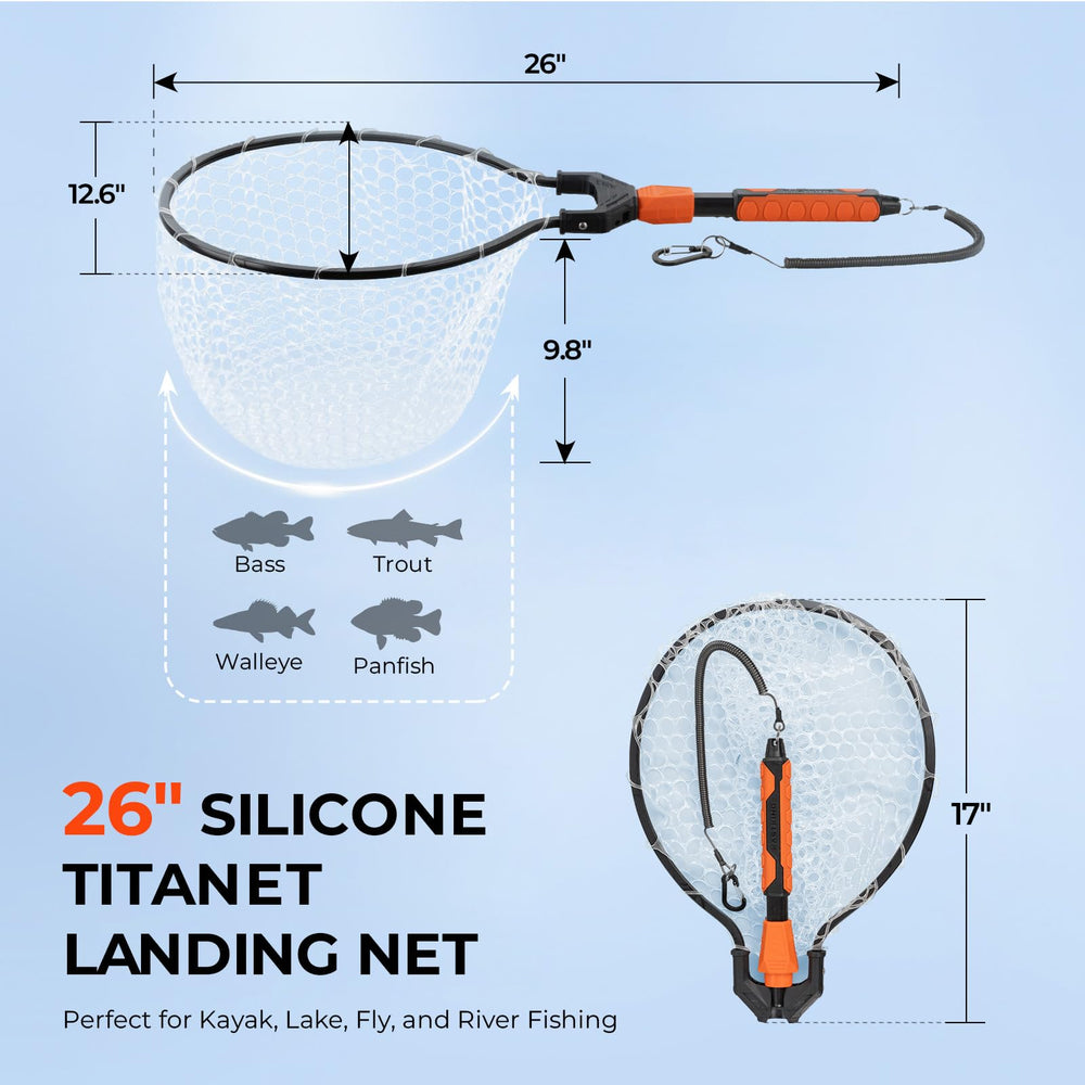 Titanet net suitable for bass, kayak, and wading fishing