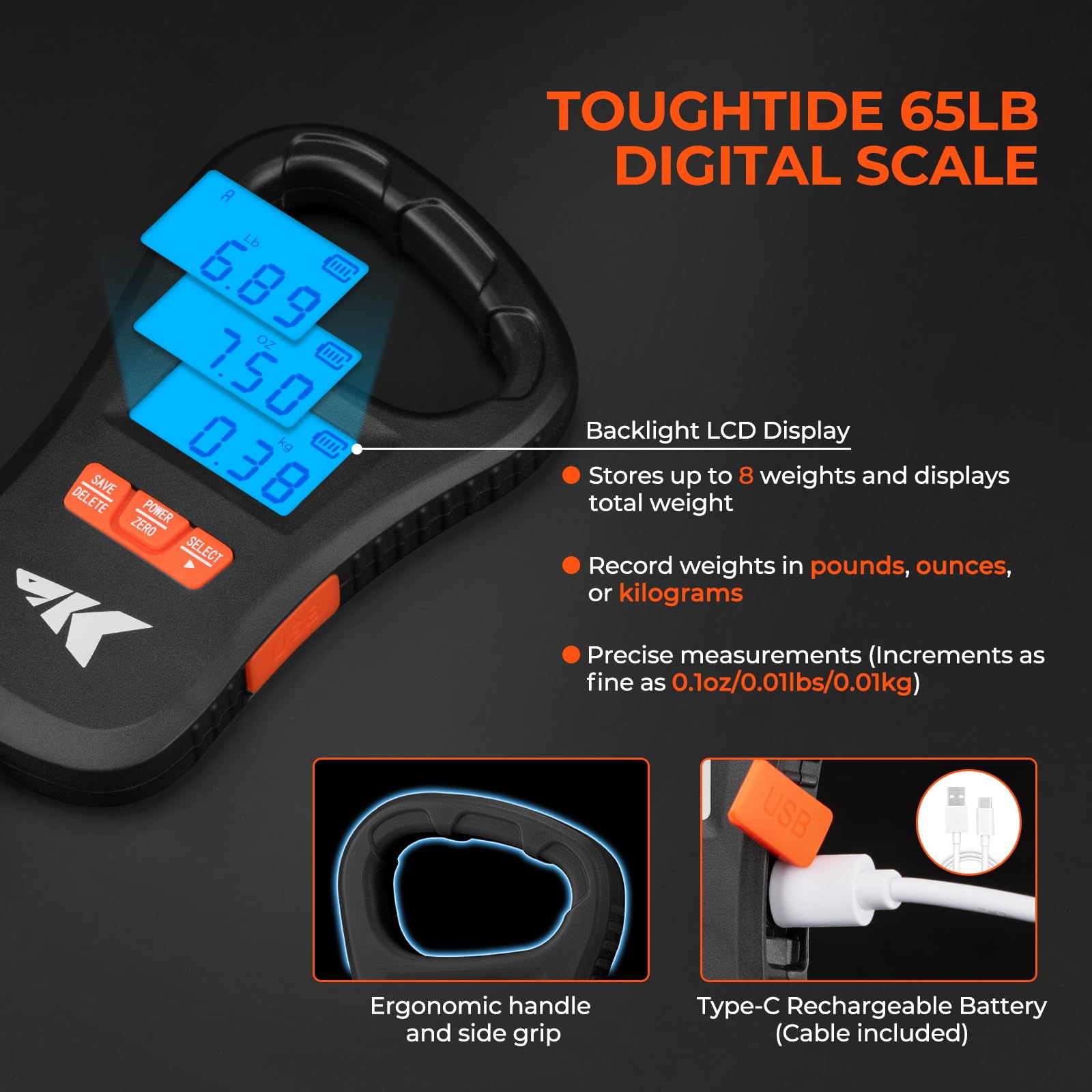 KastKing ToughTide automatic lip grip secures catches with one-hand operation.