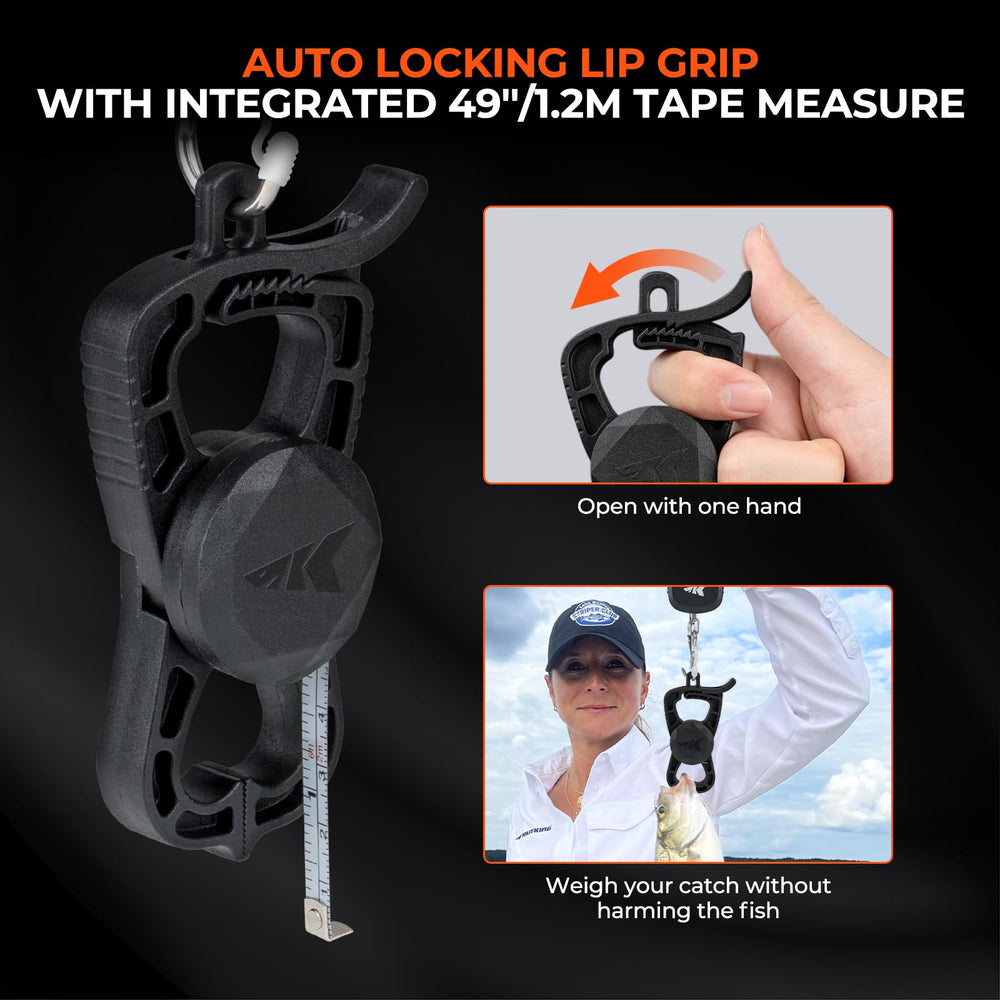 Mini automatic locking lip grip with 49-inch tape measure