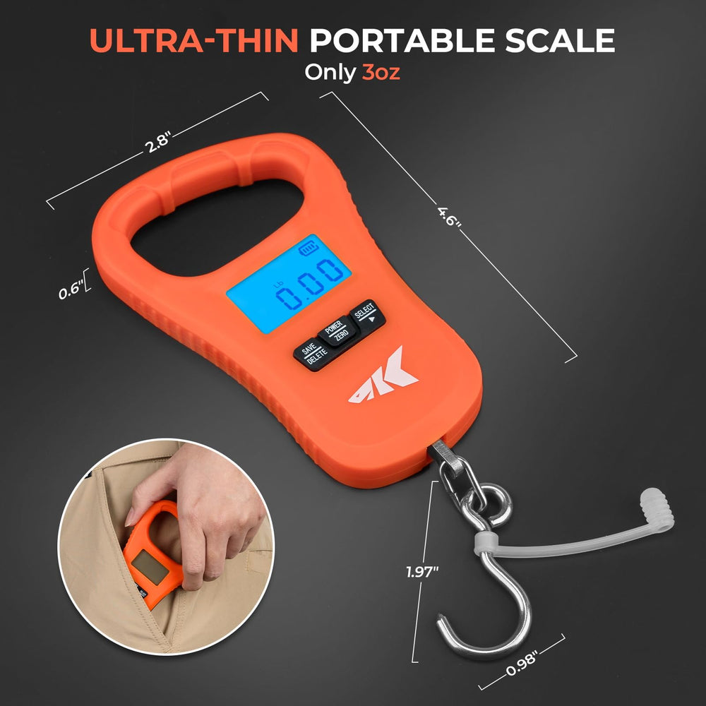 Back view of KastKing ToughTide orange fishing scale