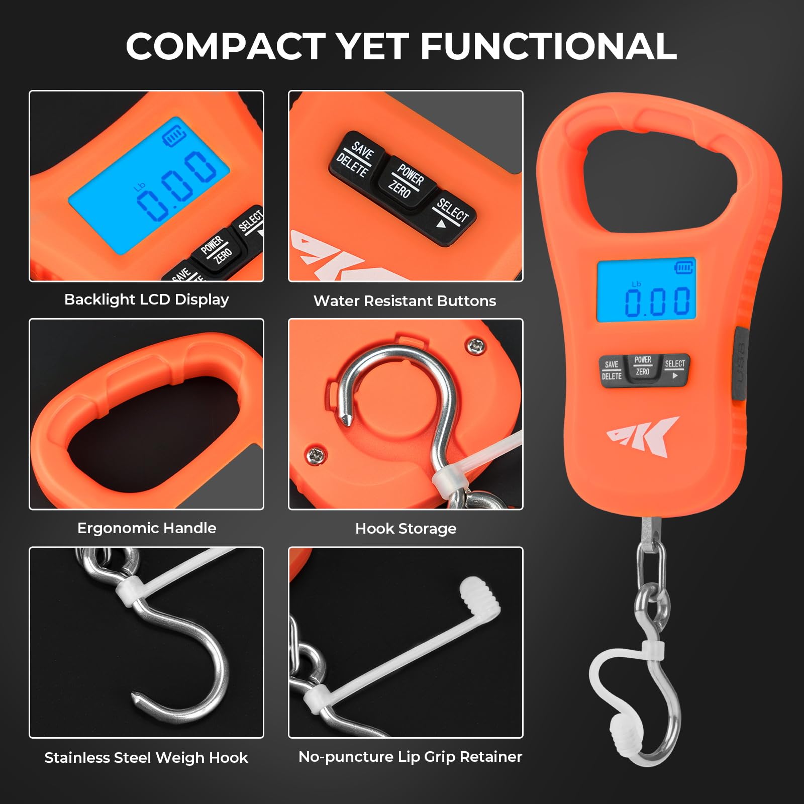 Using KastKing ToughTide orange fishing scale to weigh a catch