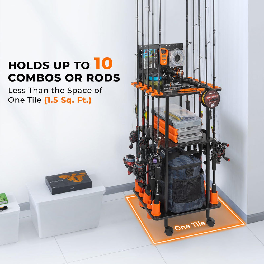 KastKing V10 Gear Trolley holding ten rod-and-reel combos neatly