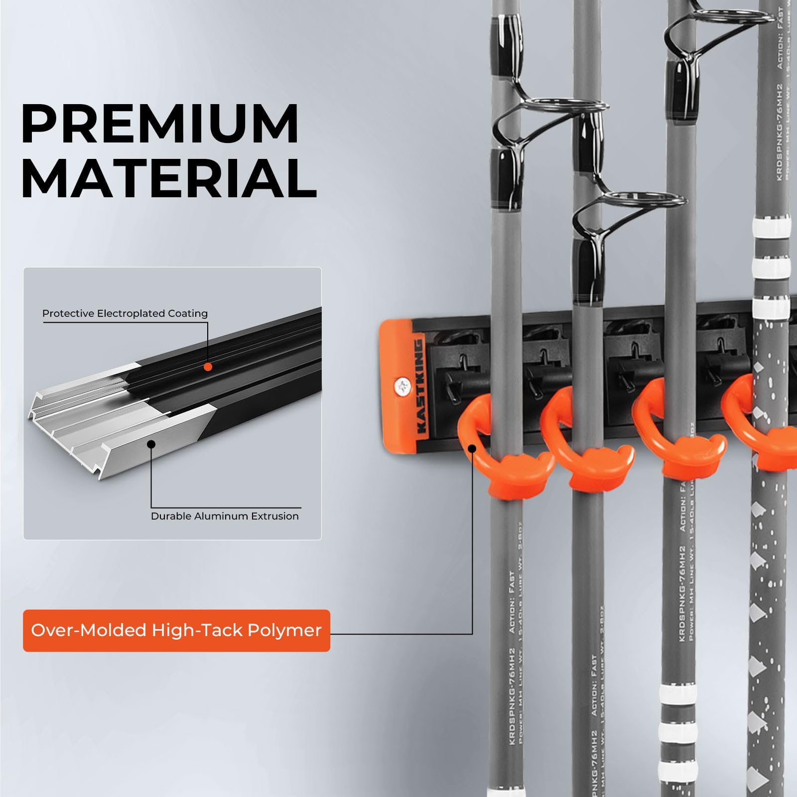 Close-up of polymer-coated steel hooks on V10 rod holder