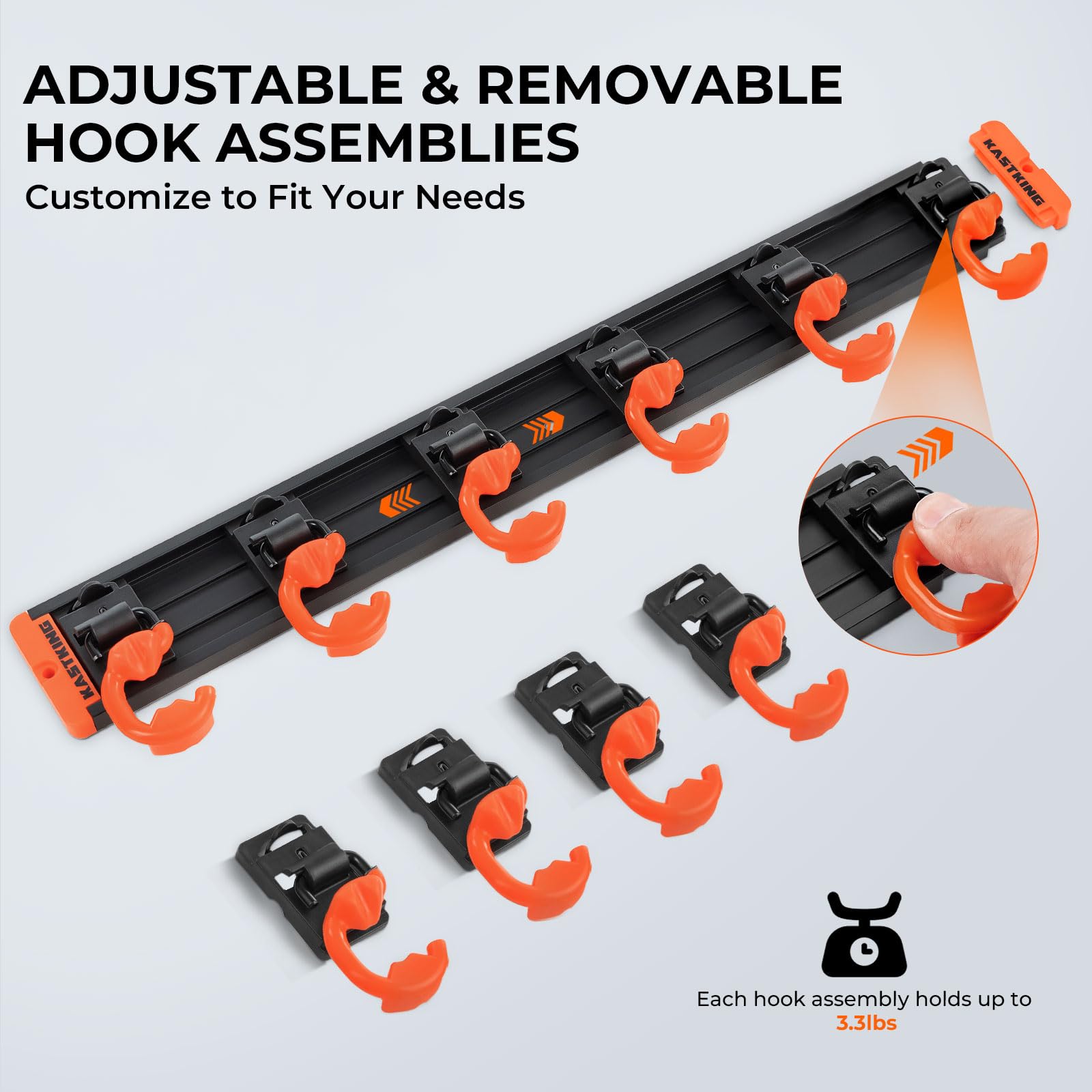 Aluminum track with adjustable hook on V10 Pivot Grip Rack