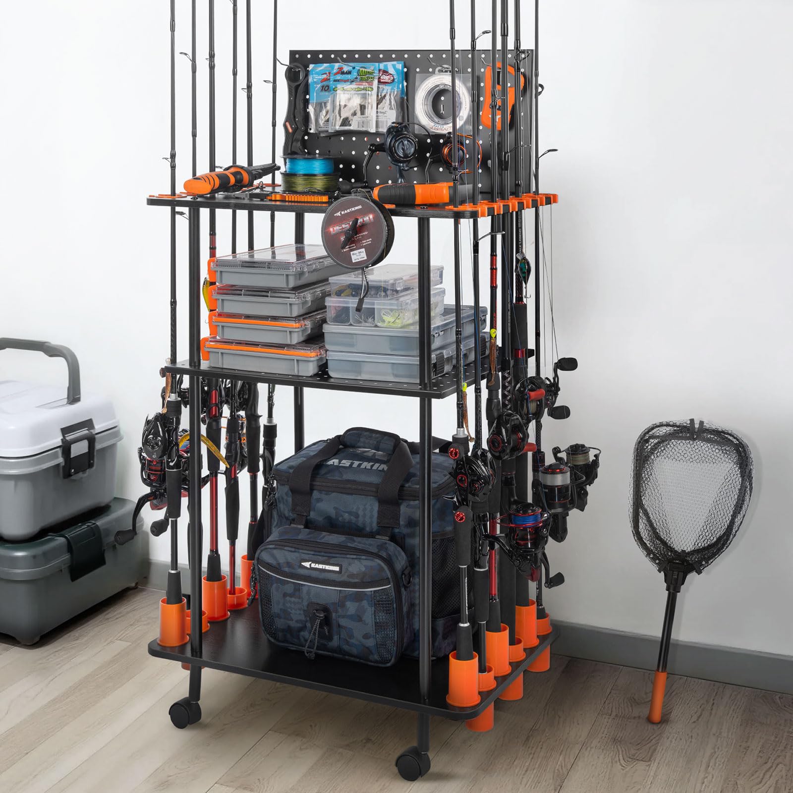 KastKing V12 Gear Trolley main view shows organized rod storage for 12 combos.