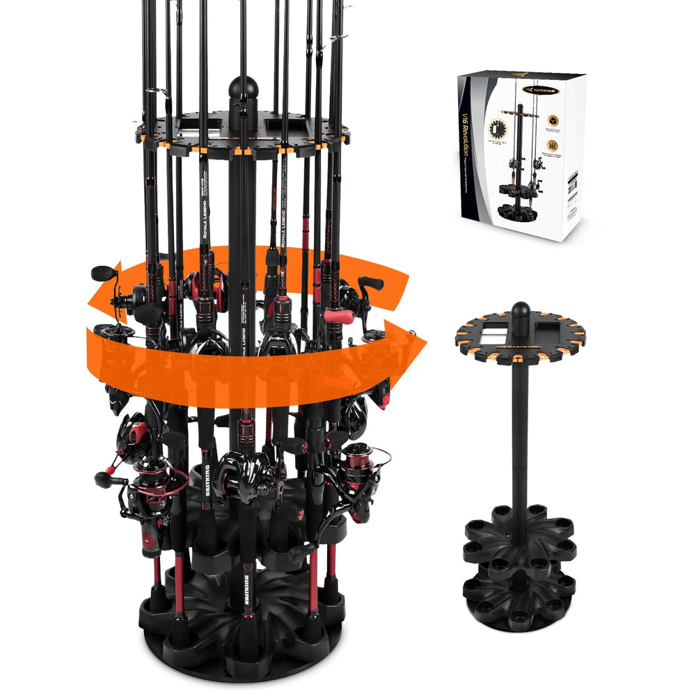 KastKing V16 rod rack mounted in a garage or workspace