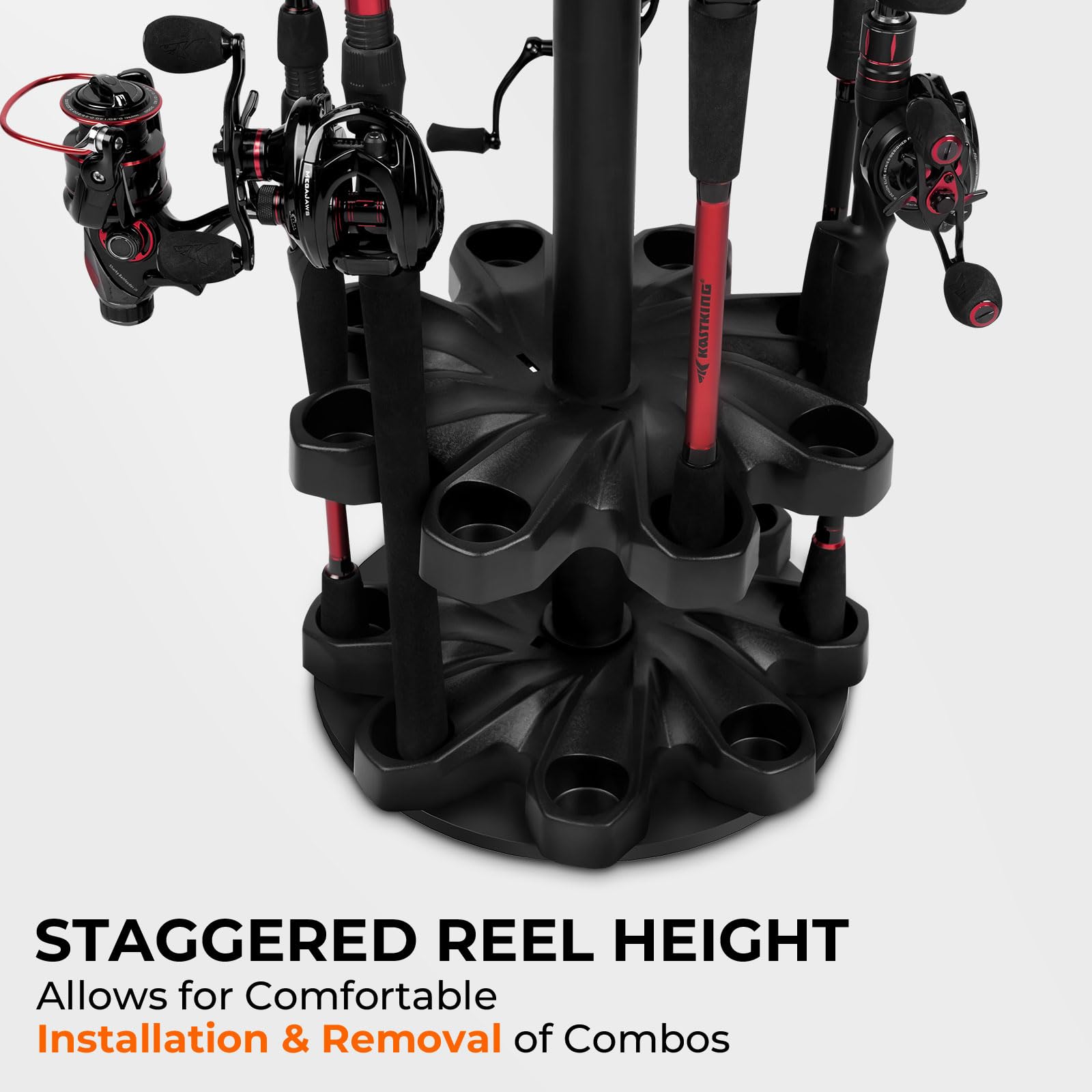 KastKing V16 rod rack in use with multiple fishing rods