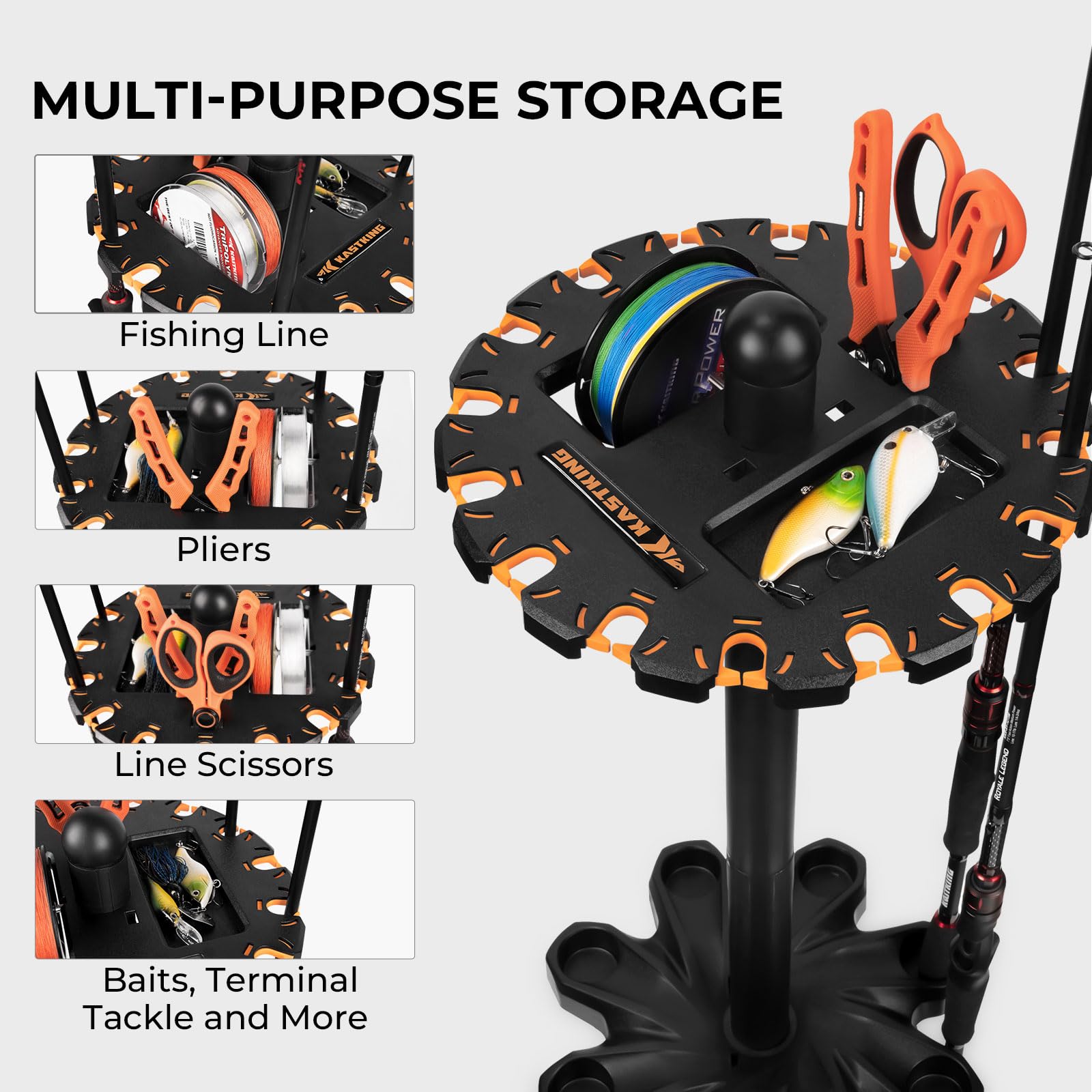 Top view showing rotating base on KastKing V16 rod rack
