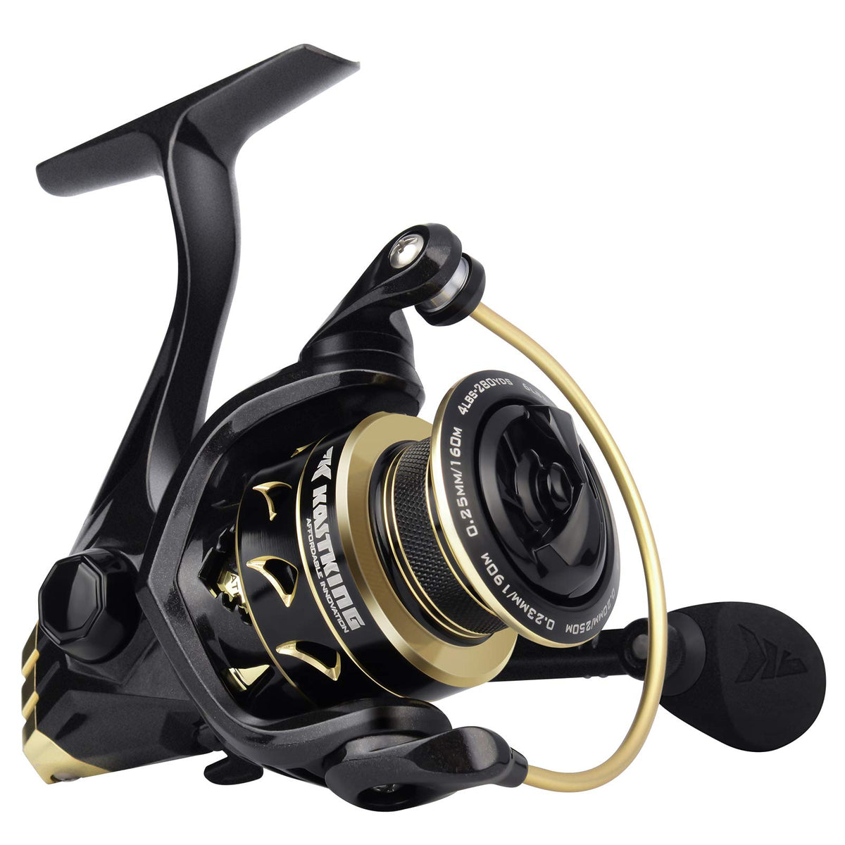 KastKing Valiant Eagle Gold spinning reel close-up with gold trim