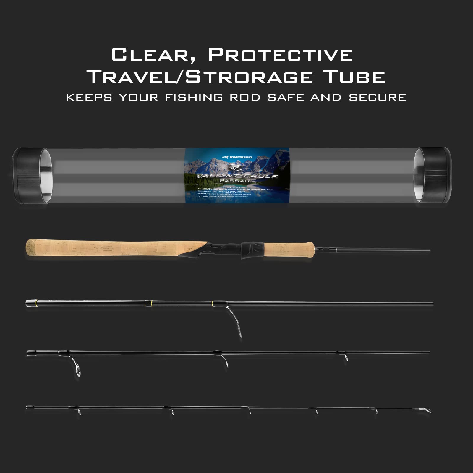 KastKing Valiant Eagle Passage six-piece travel rod option for compact packing.