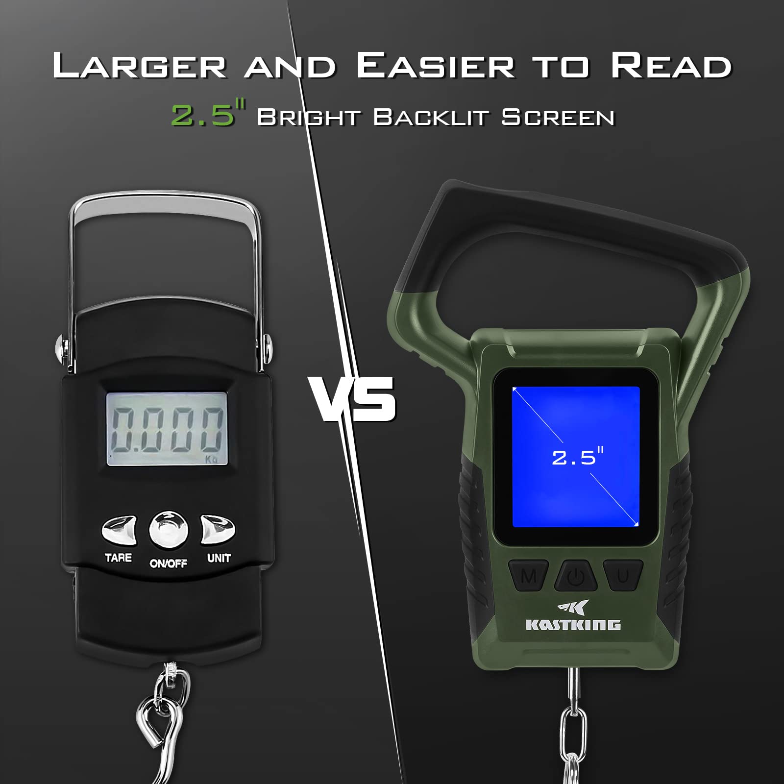 KastKing WideView durable ABS handle with non-slip grip for steady weighing.