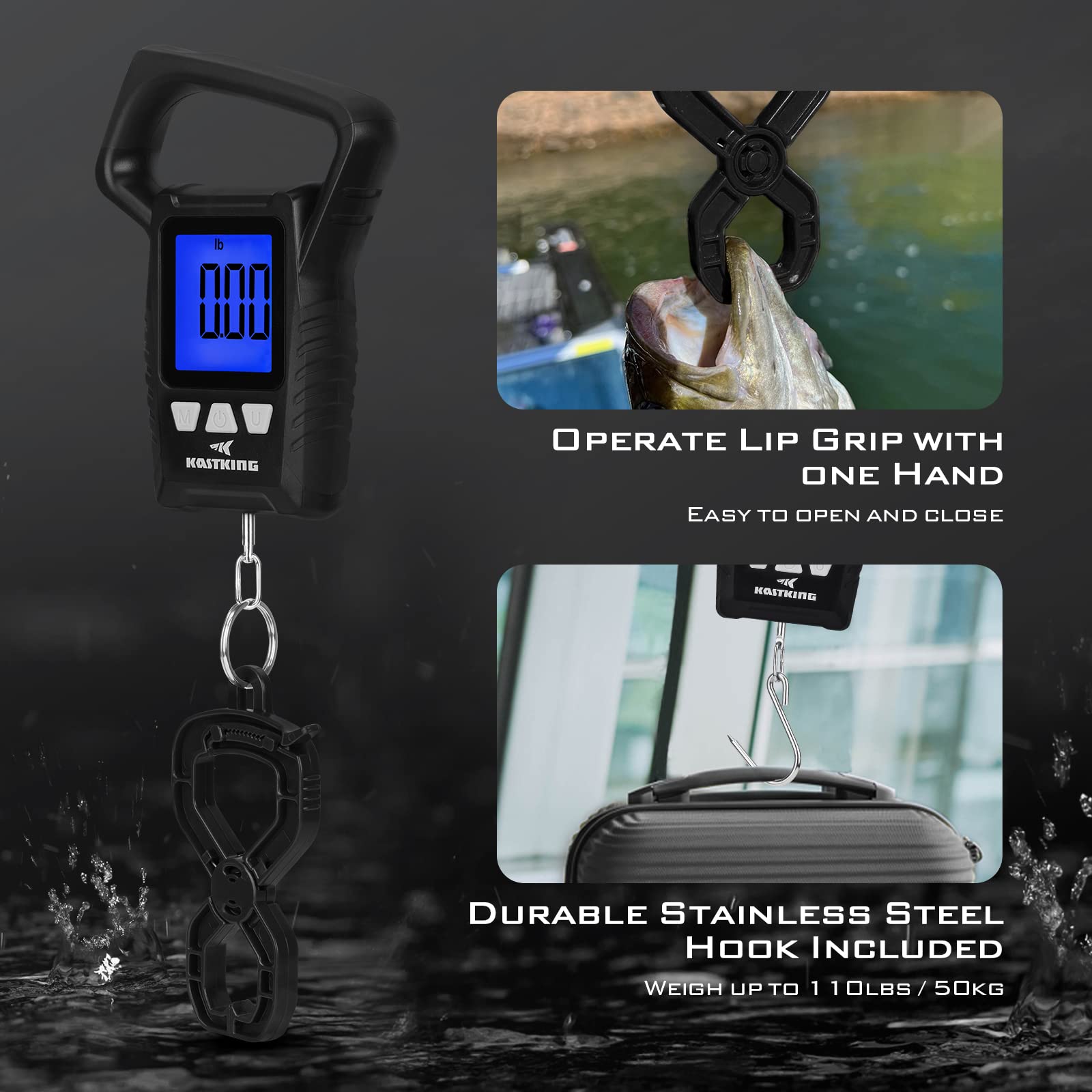 KastKing WideView scale in use weighing a fish