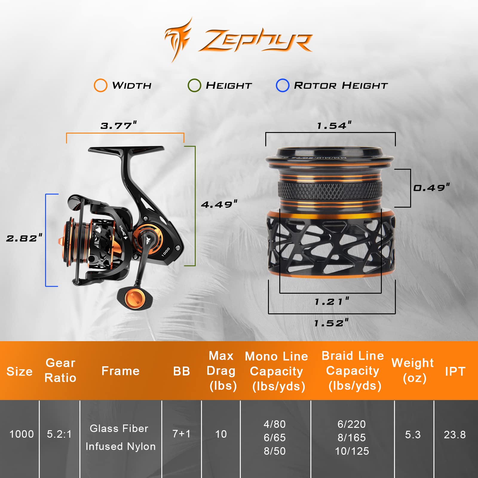 KastKing Zephyr 1000 SFS 7075-T6 mainshaft detail emphasizes strength with light weight.