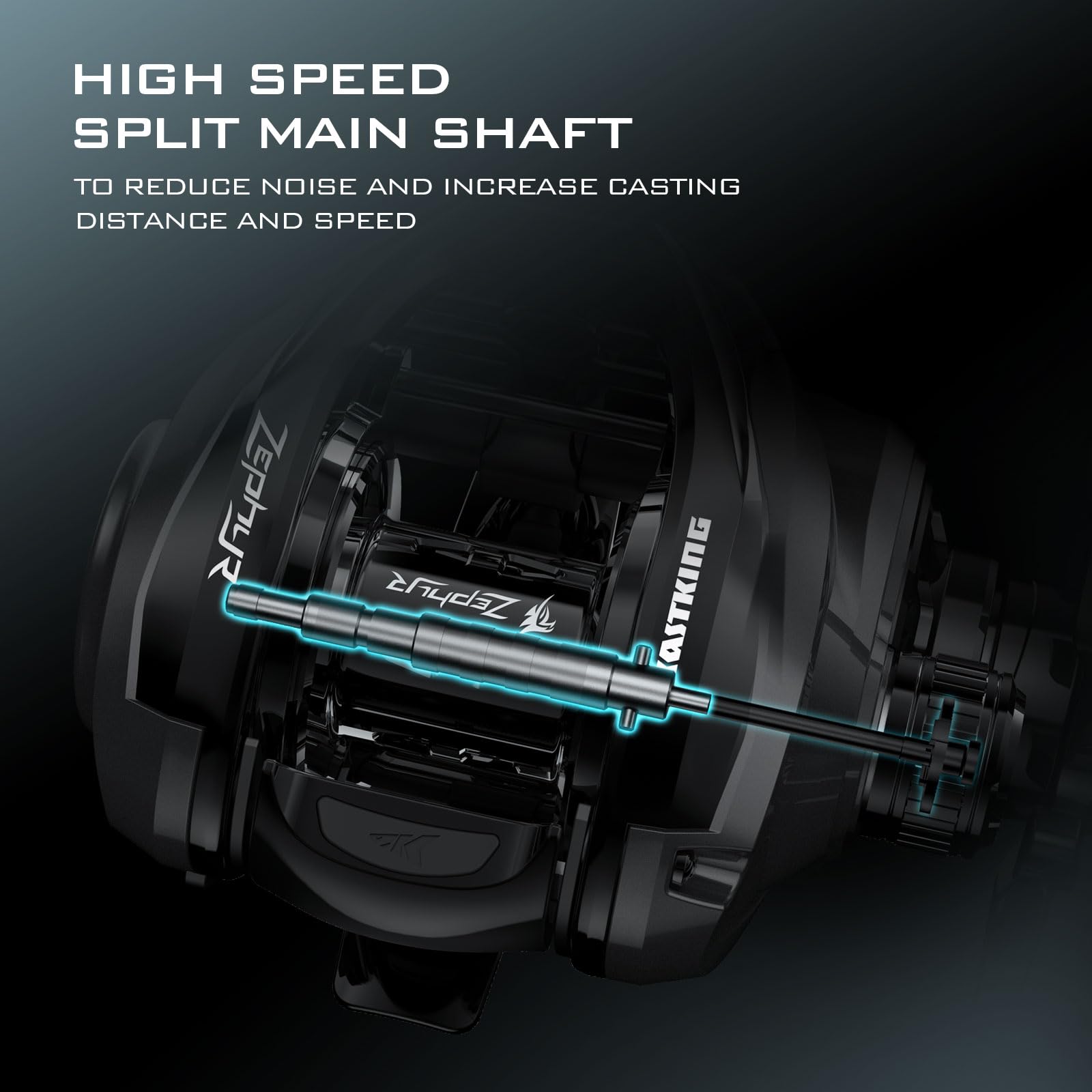 KastKing Zephyr brass gears and shaft indicate durable construction under load.